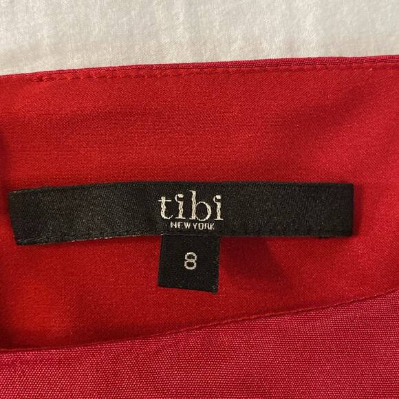 Tibi Cerise Red Silk Zip Sleeve Shift Dress Size 8 - Picture 3 of 8